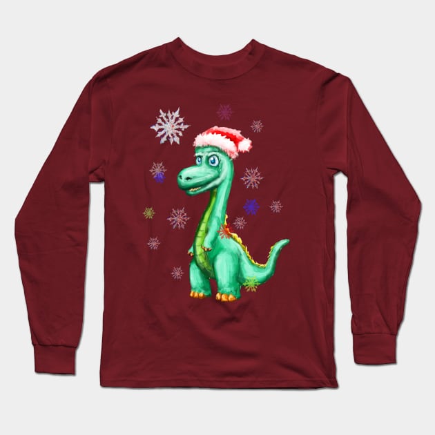 Dinosaur Merry Christmas! Long Sleeve T-Shirt by VarietyStarDesigns